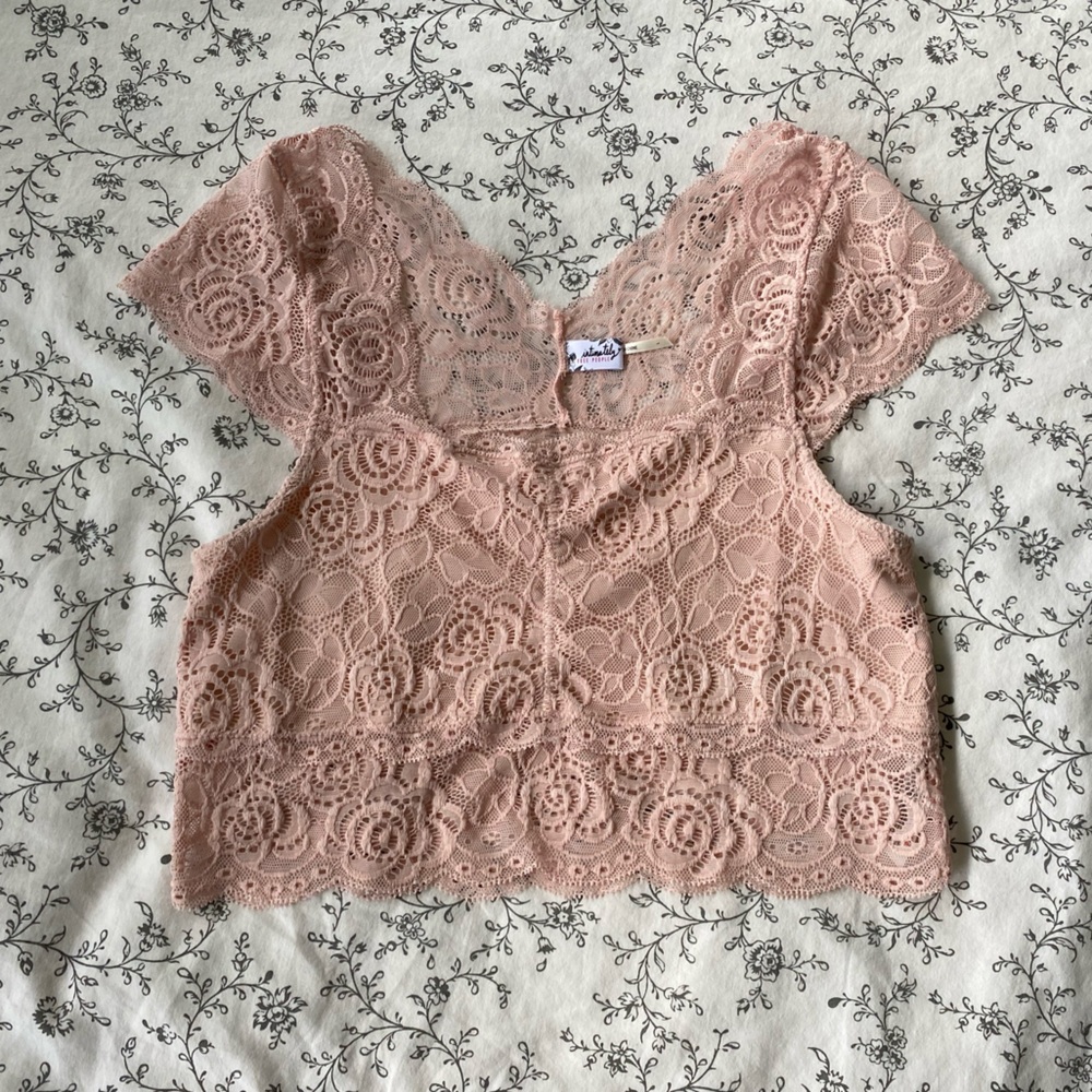 Free People Pink Chase Me Lace Brami Bralette
